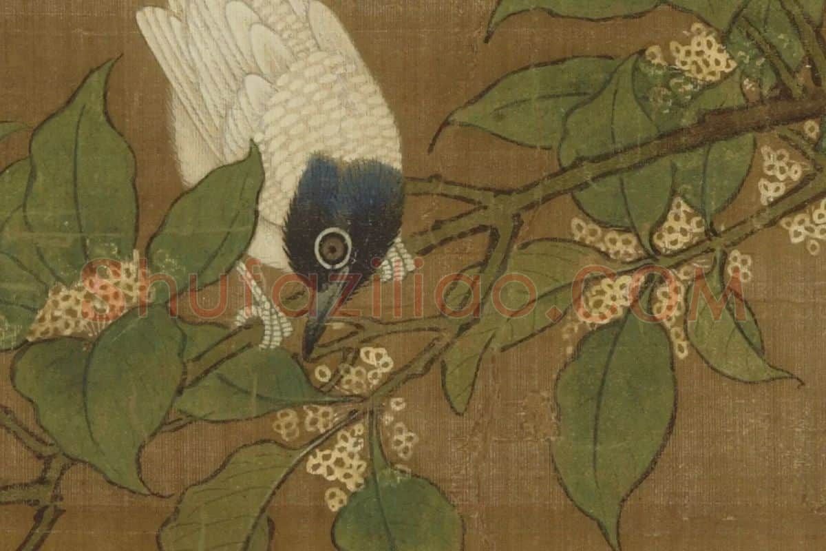 吕纪工笔花鸟画《四季花鸟图之秋景图》高清大图局部细节 (1)