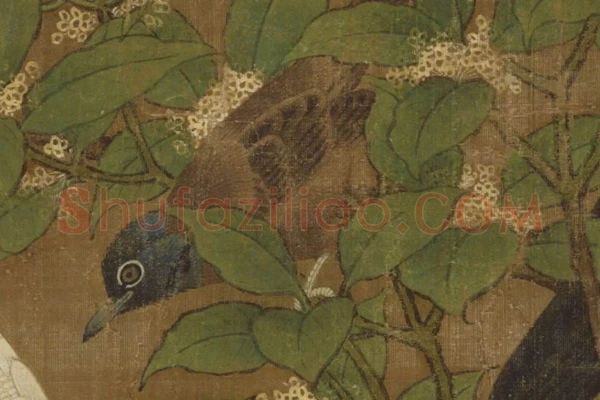 吕纪工笔花鸟画《四季花鸟图之秋景图》高清大图局部细节 (2)