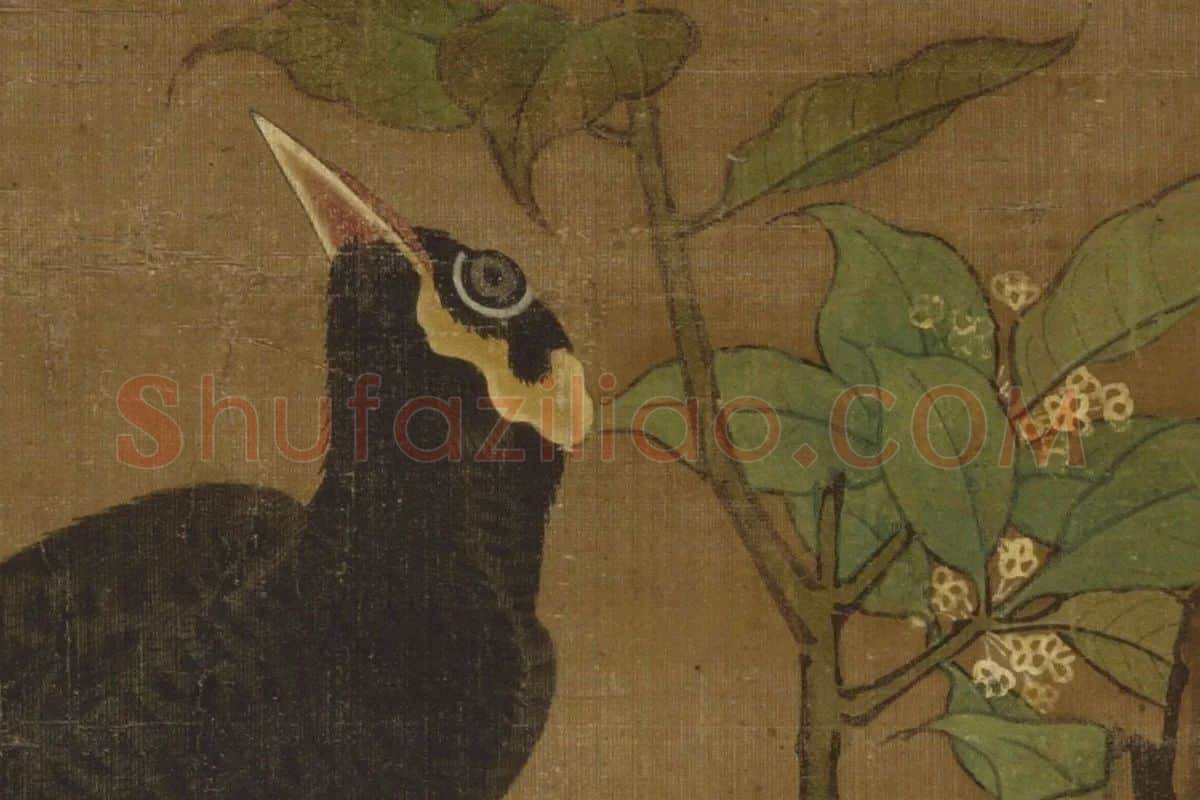 吕纪工笔花鸟画《四季花鸟图之秋景图》高清大图局部细节 (5)