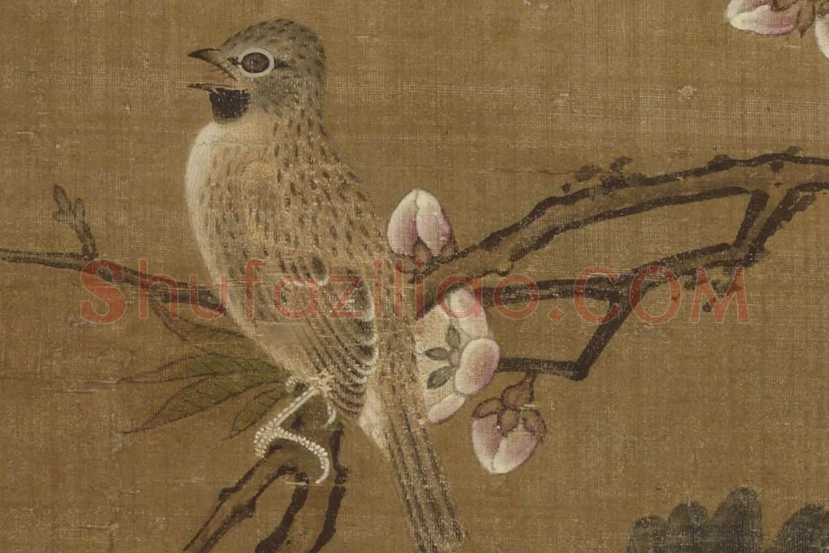 吕纪工笔花鸟画《四季花鸟图之春景图》高清大图局部 (3)