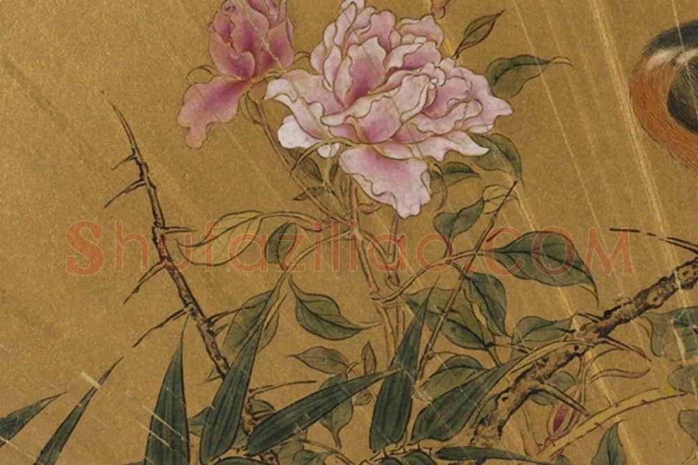 吕纪花鸟画《画竹枝》扇面页局部 (1)