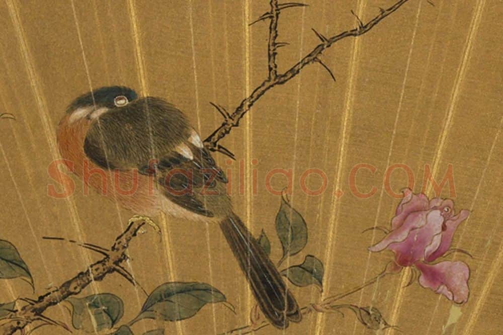 吕纪花鸟画《画竹枝》扇面页局部 (2)