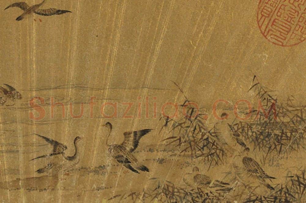 吕纪《画鹭鹚》扇面页局部 (2)