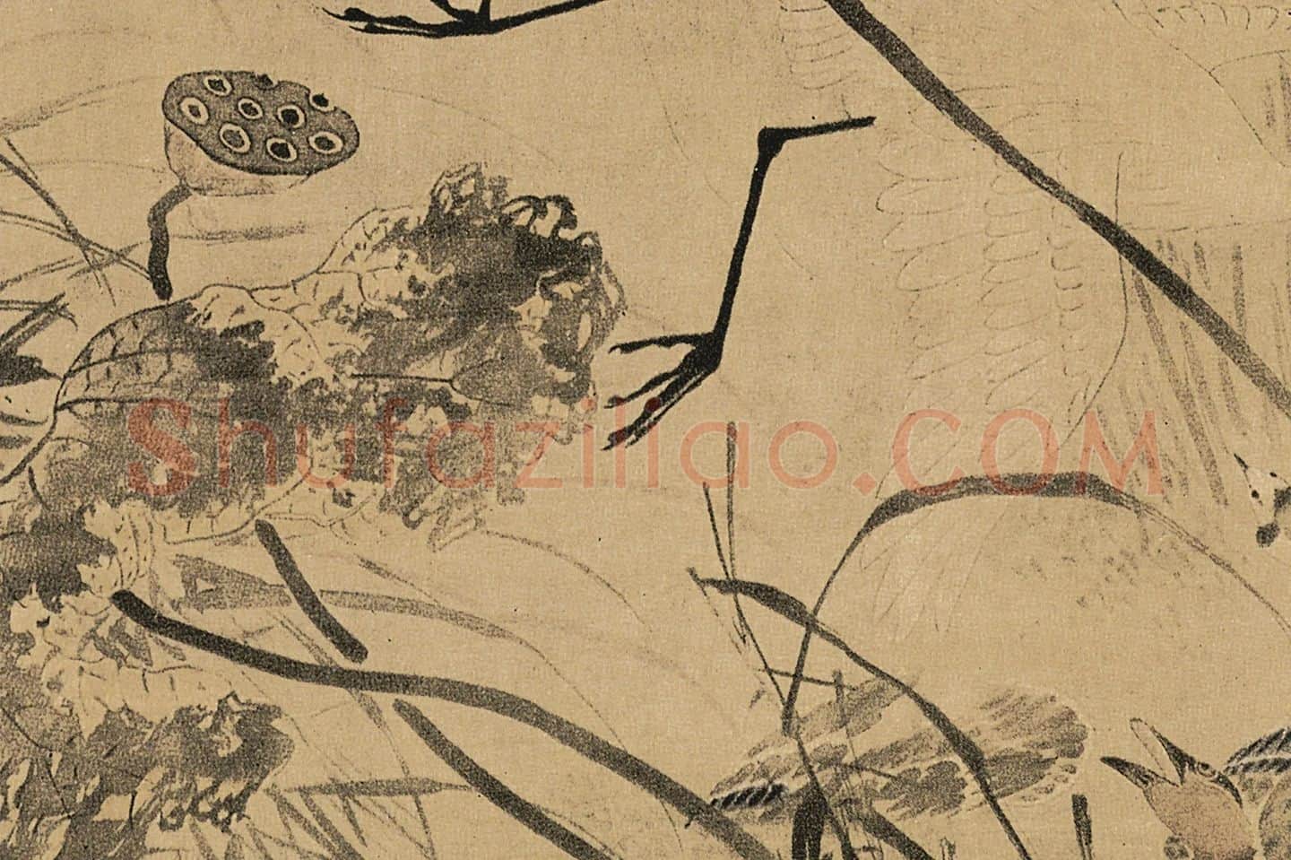 吕纪水墨花鸟《残荷鹰鹭图》局部 (4)