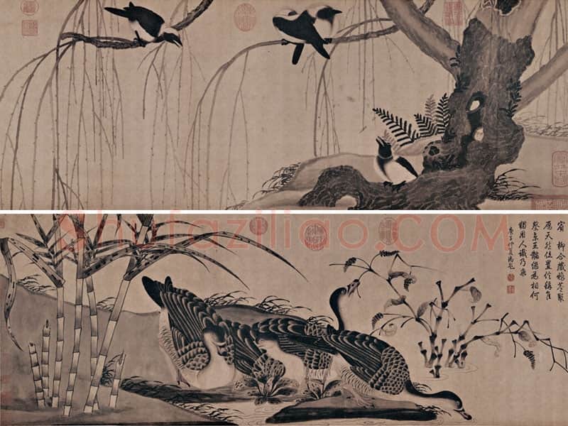 宋徽宗赵佶《柳鸦芦雁图》卷