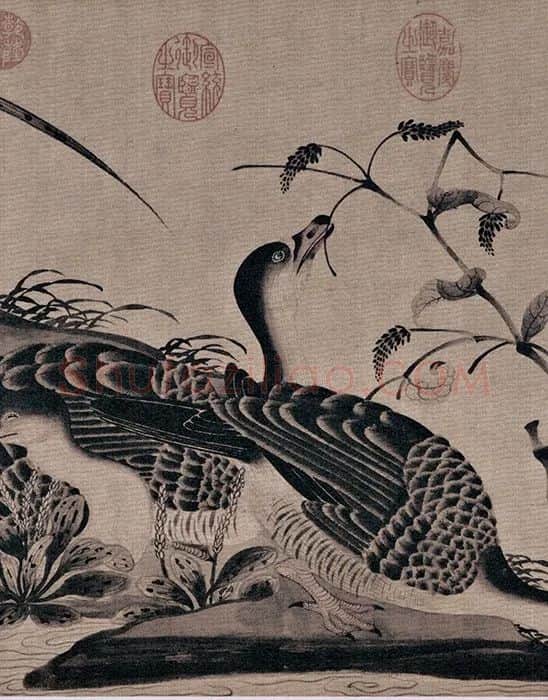 宋徽宗赵佶《柳鸦芦雁图》_03