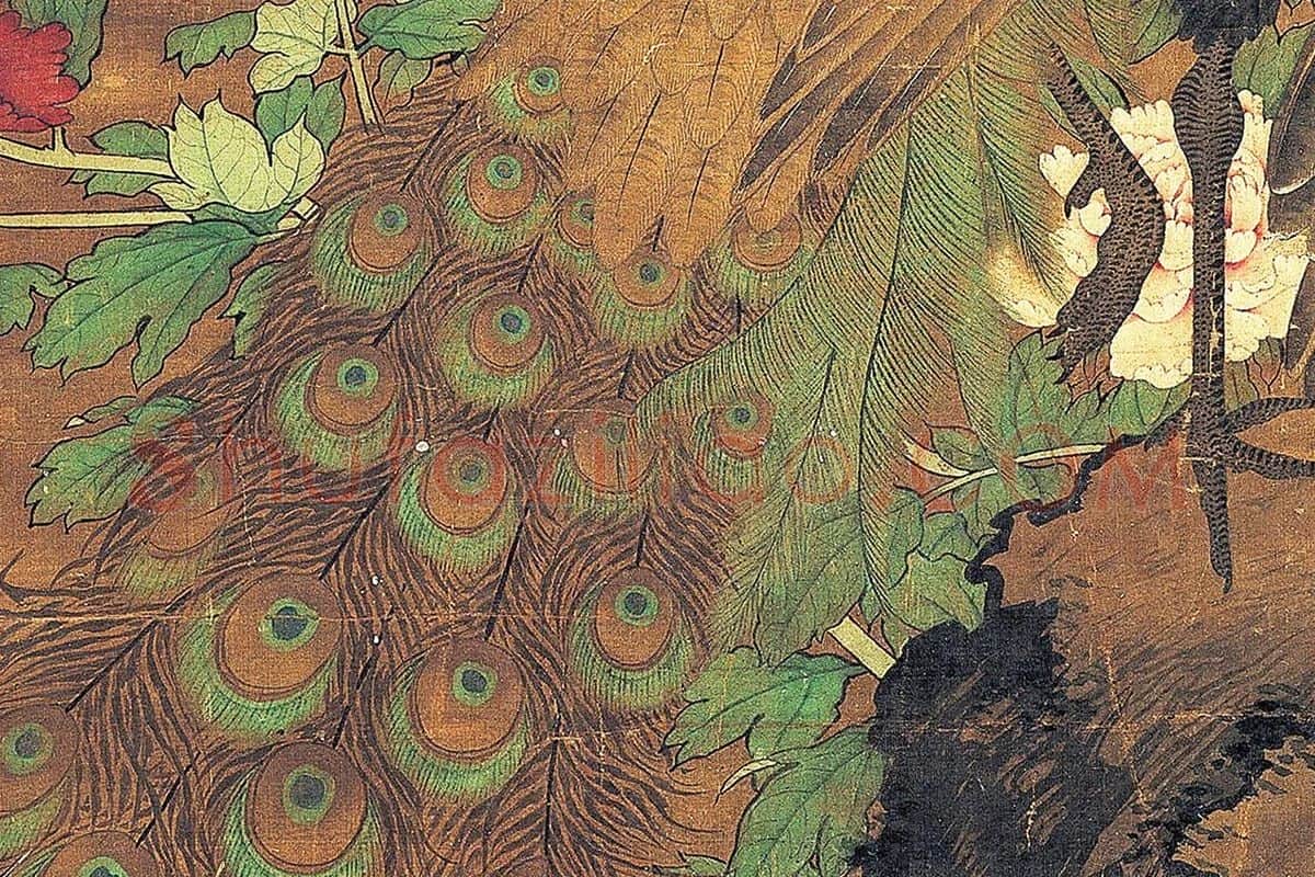 吕纪《杏花孔雀图》局部 (3)