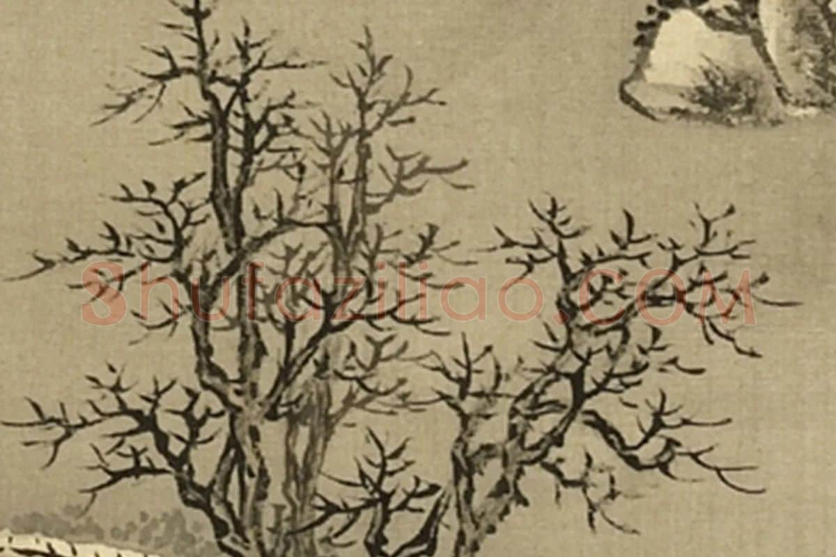 清·周鲲《仿许道宁寒江独钓》山水画局部 (3)