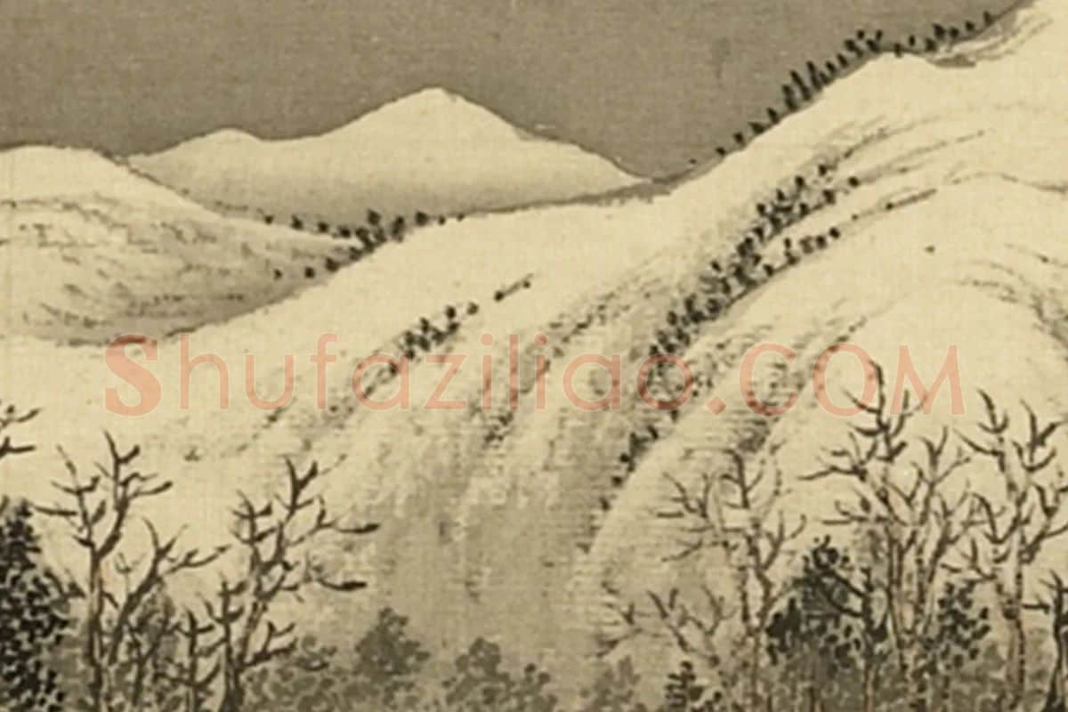 清·周鲲《仿许道宁寒江独钓》山水画局部 (7)
