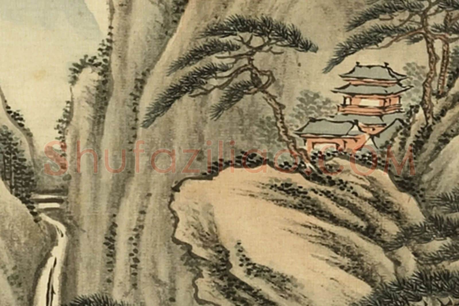 清 ·周鲲《仿李成泰岳乔松》山水画局部 (4)