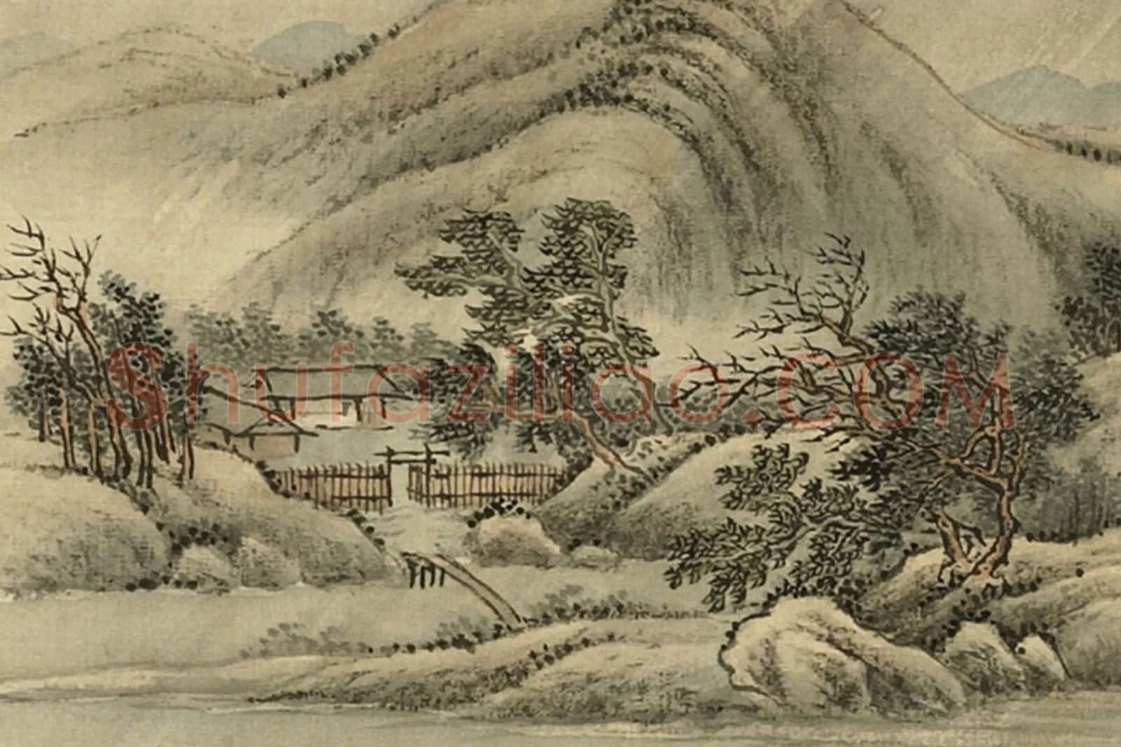 清·周鲲《仿惠崇风雨归舟》山水画局部 (4)