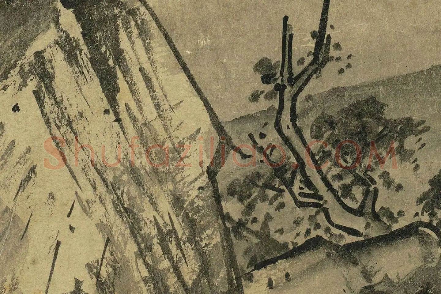 夏圭山水画《溪山清远图》高清大图局部 (1)