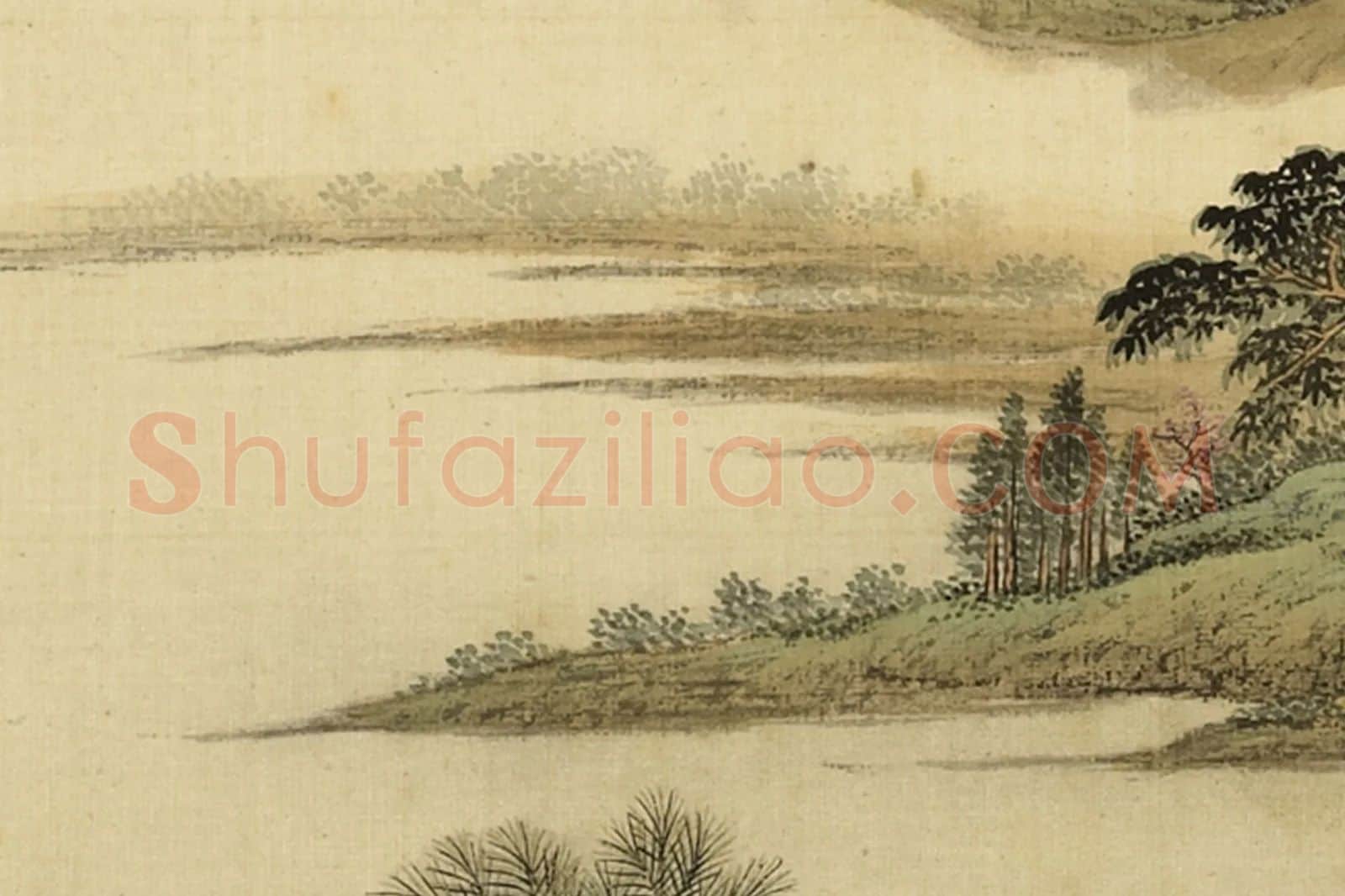 清·周鲲《仿赵令穰雨霁春耕》春景山水画局部 (4)