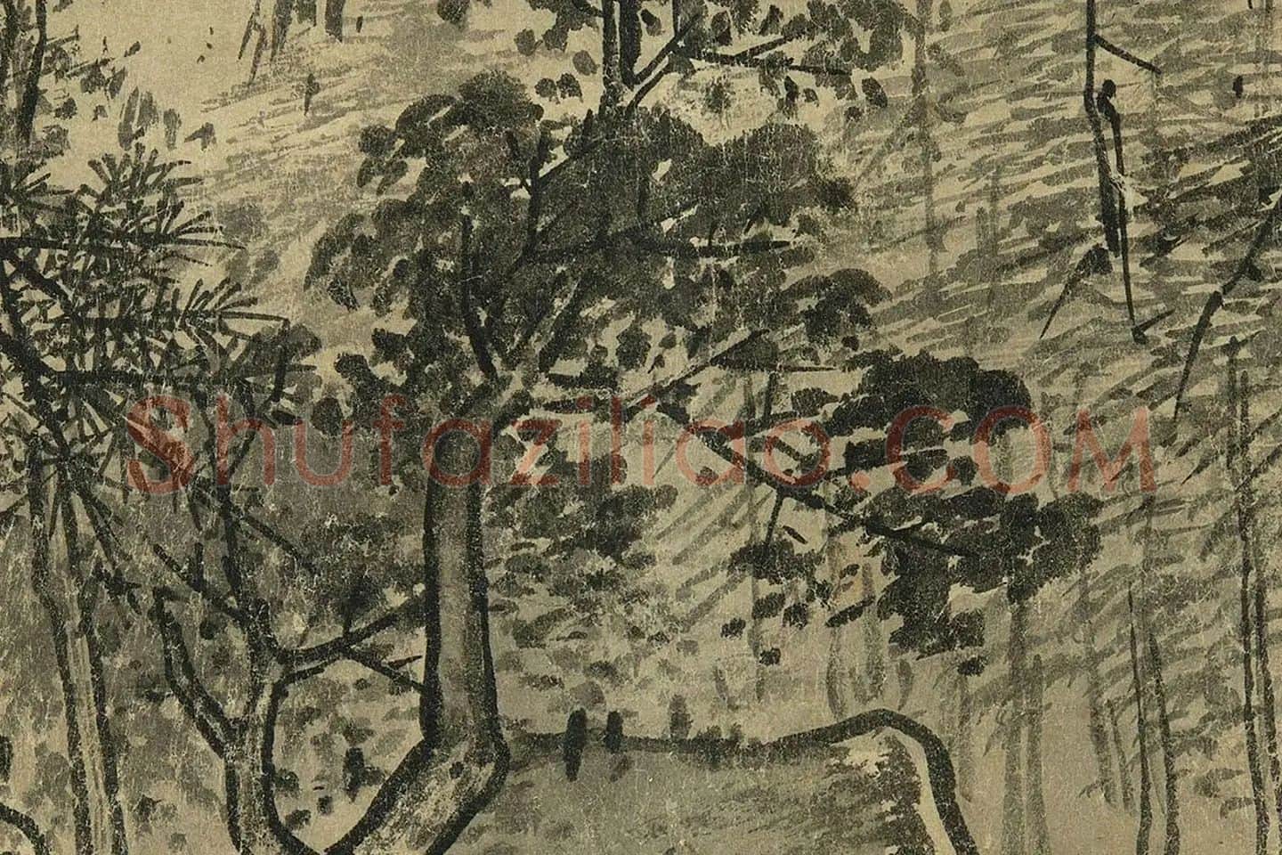 夏圭山水画《溪山清远图》高清大图局部 (7)