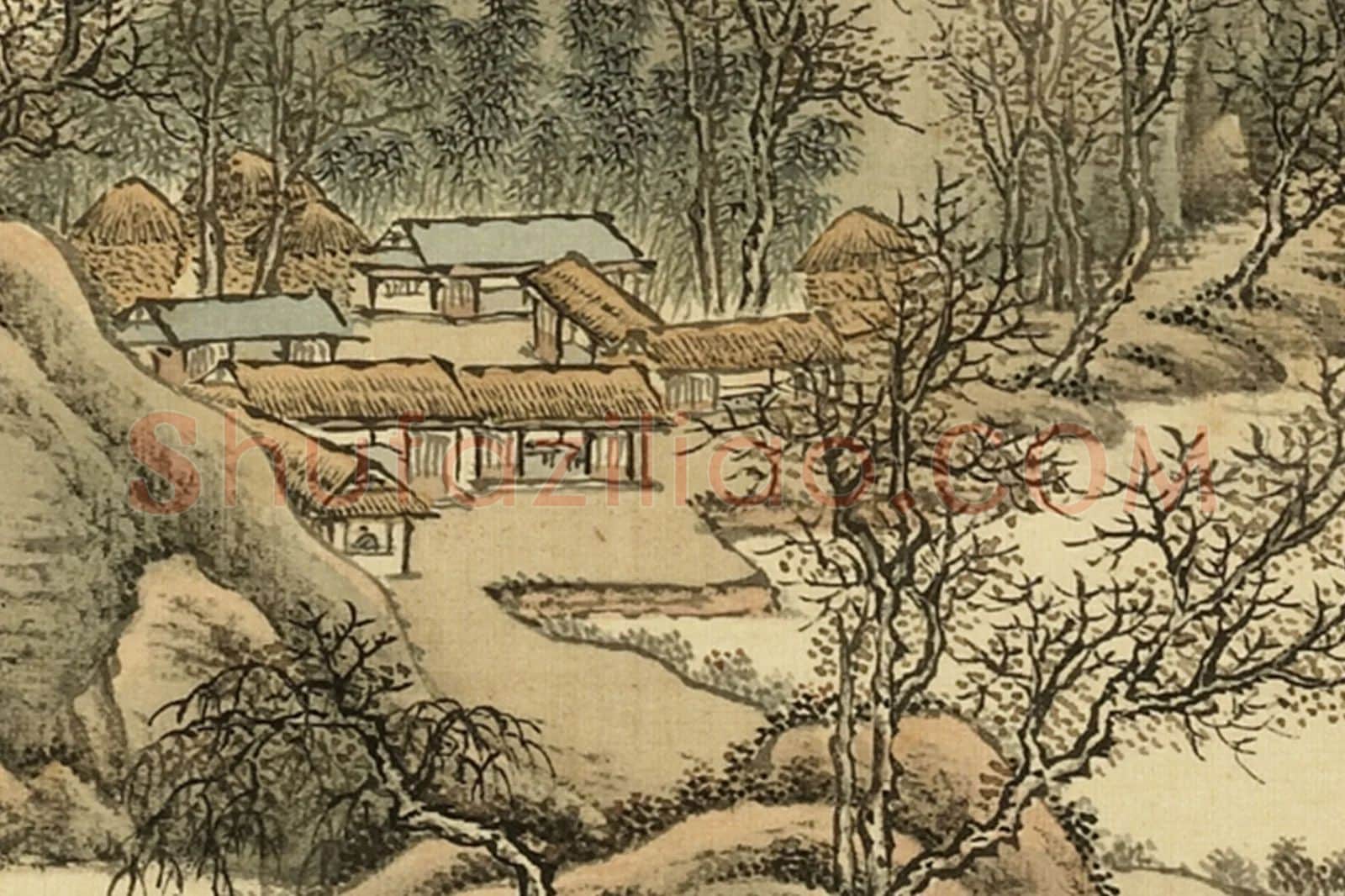清·周鲲《仿惠崇千村丰稔》山水画局部 (2)