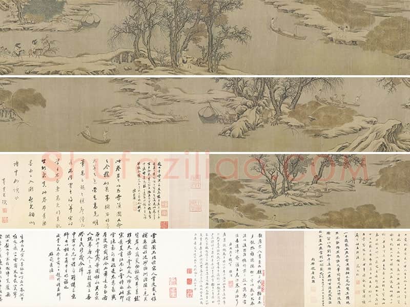 宋代山水人物画《雪渔图卷》全卷