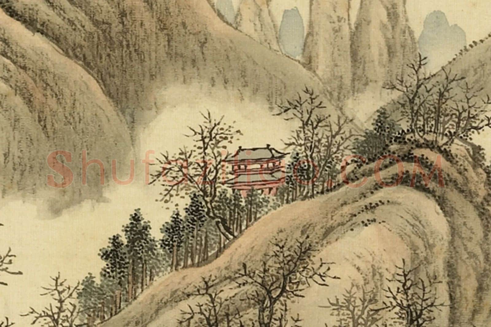 清·周鲲《仿惠崇千村丰稔》山水画局部 (4)