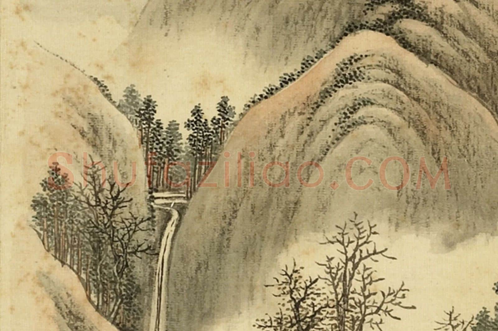 清·周鲲《仿惠崇千村丰稔》山水画局部 (5)