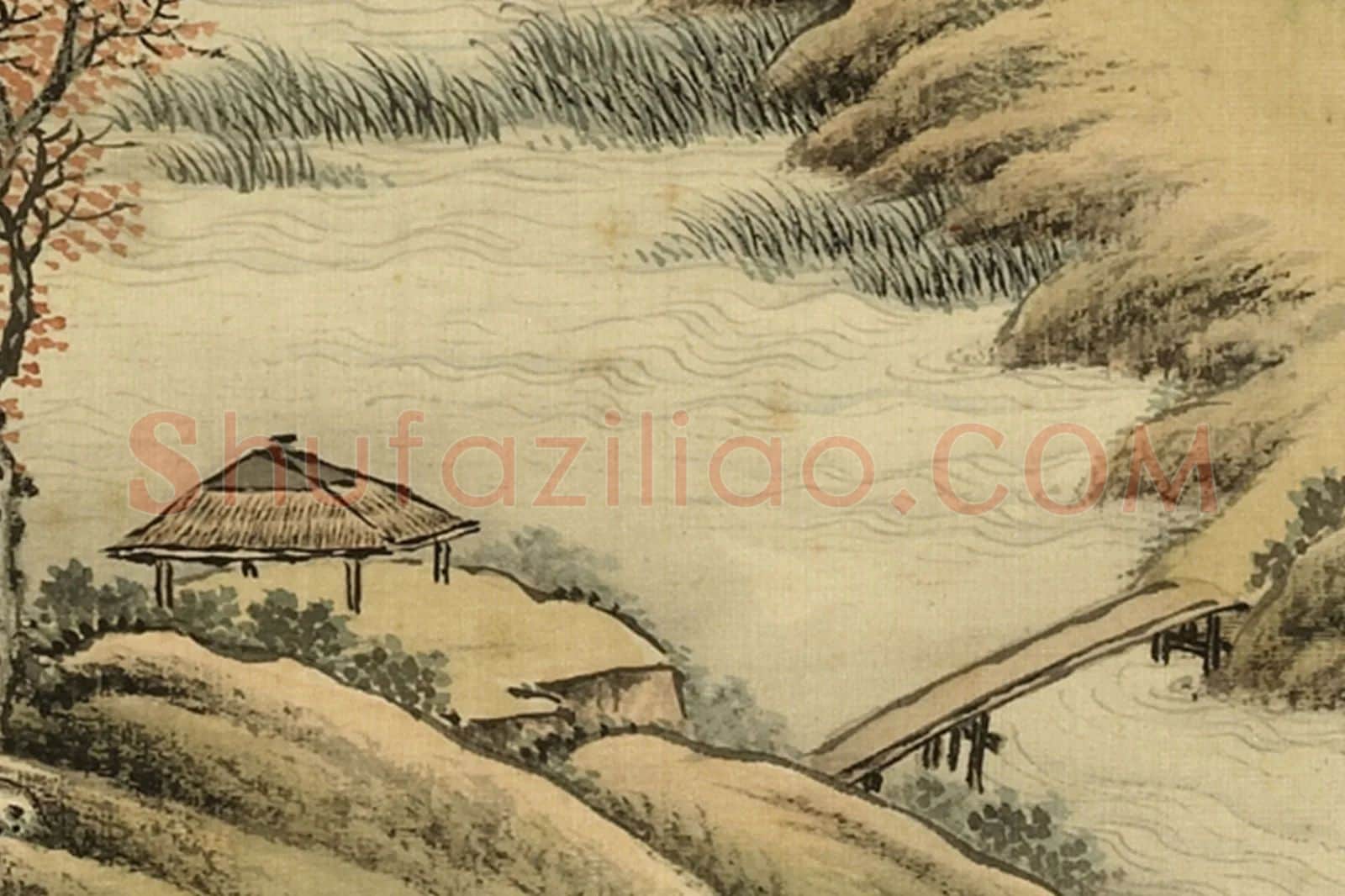 清·周鲲《仿许道宁澄湖泛月》山水画夜景局部 (1)