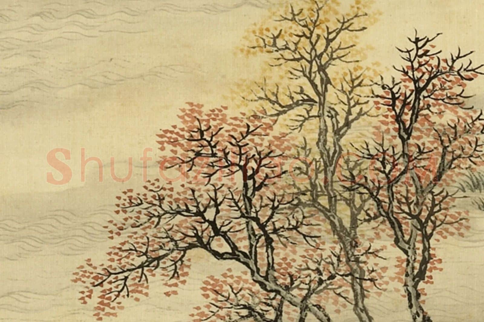 清·周鲲《仿许道宁澄湖泛月》山水画夜景局部 (2)