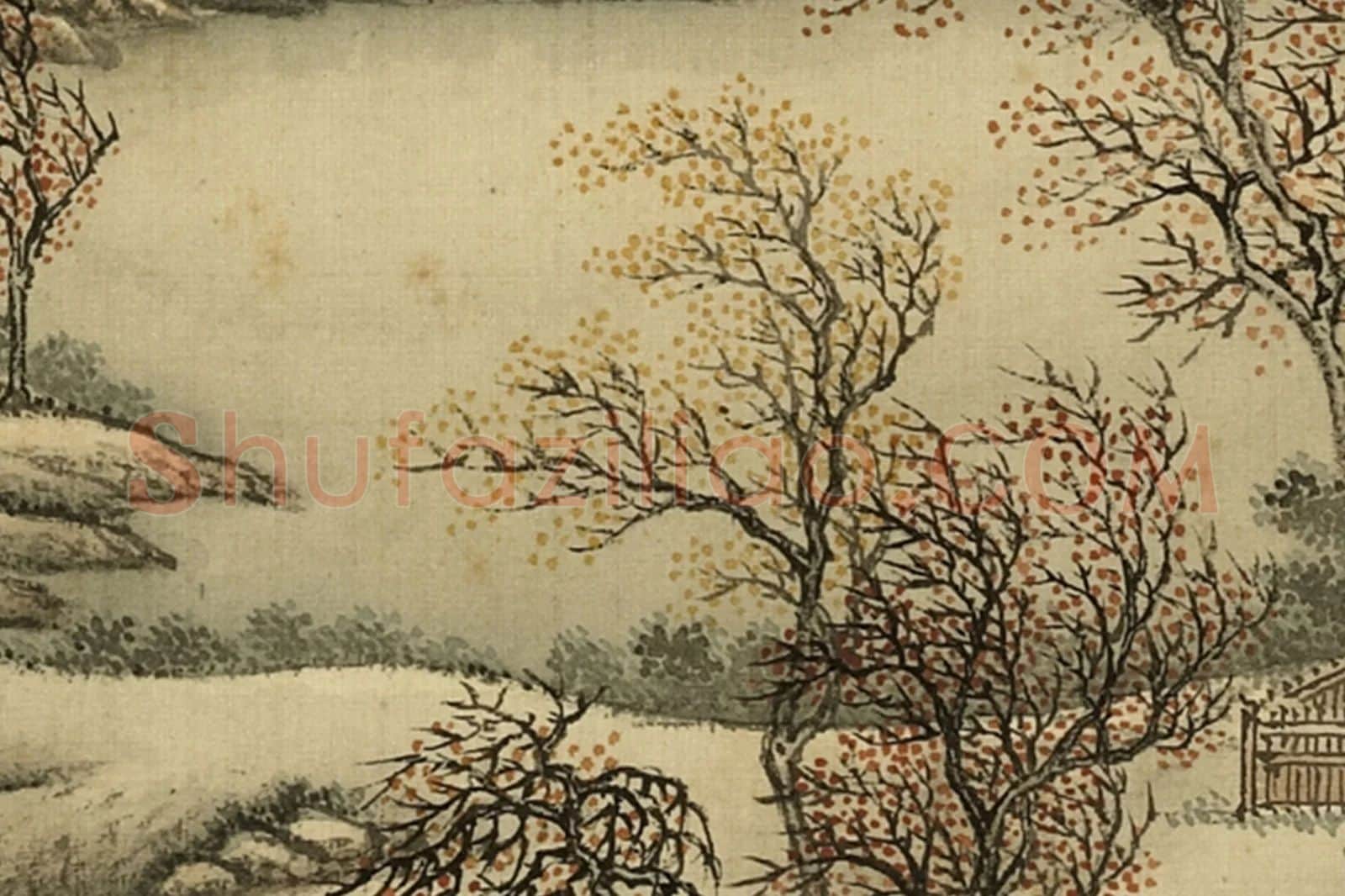 清·周鲲《仿燕文贵秋夜读书》山水画月夜局部 (2)