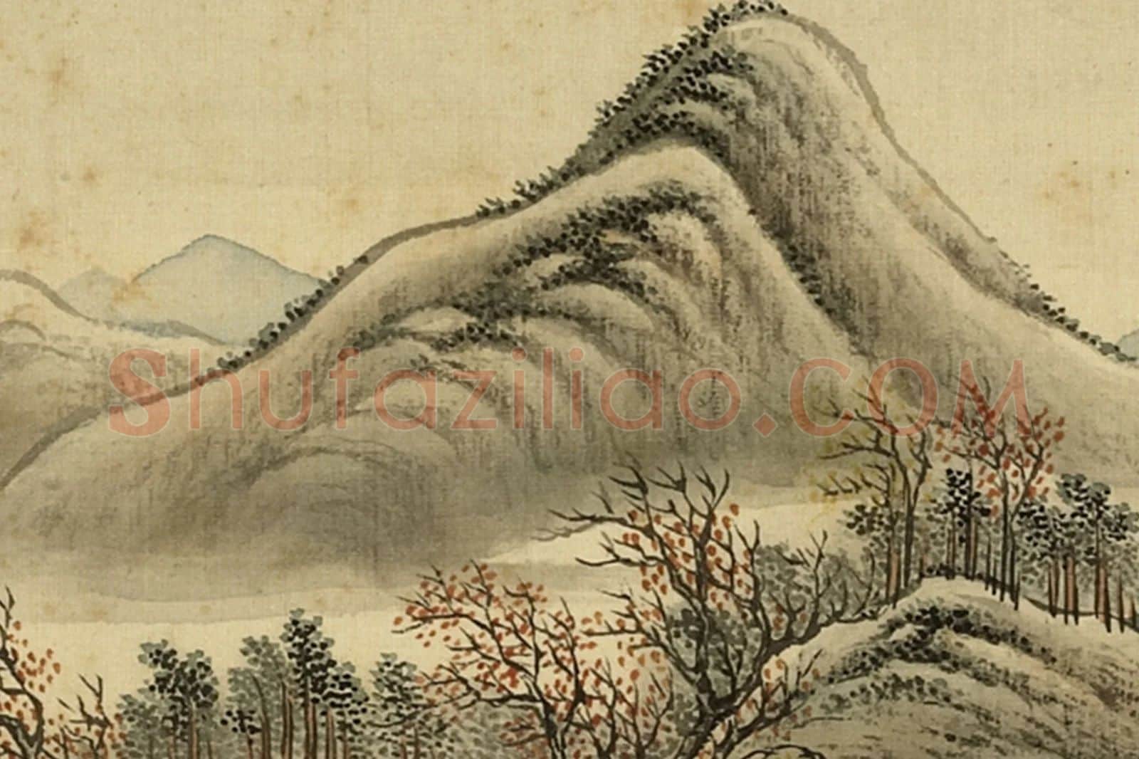 清·周鲲《仿燕文贵秋夜读书》山水画月夜局部 (4)