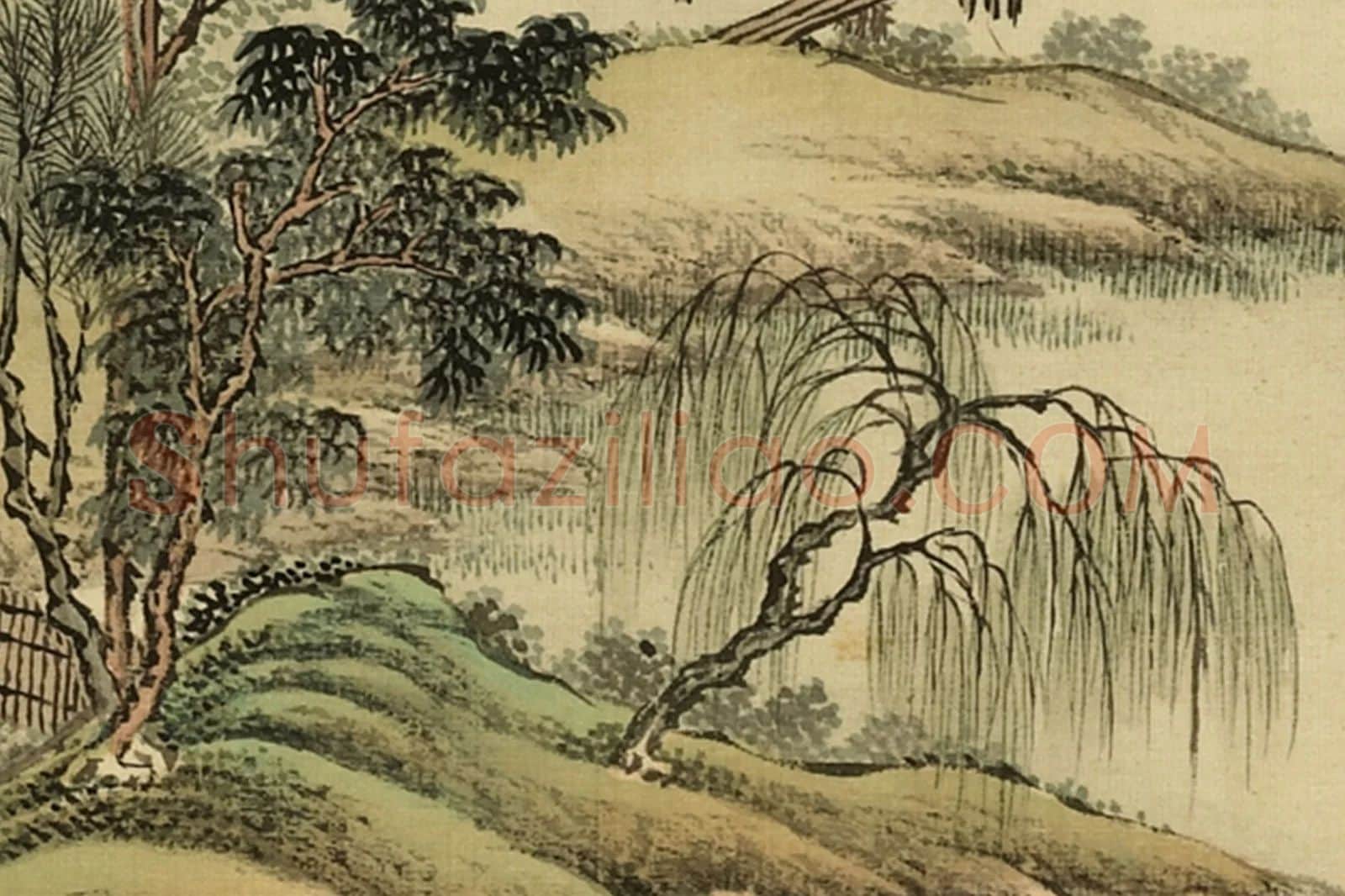 清·周鲲《仿赵令穰湖庄清夏》山水画夏景局部 (2)