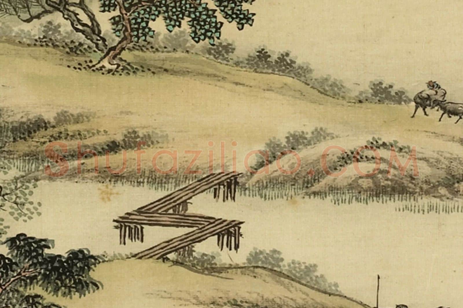 清·周鲲《仿赵令穰湖庄清夏》山水画夏景局部 (3)