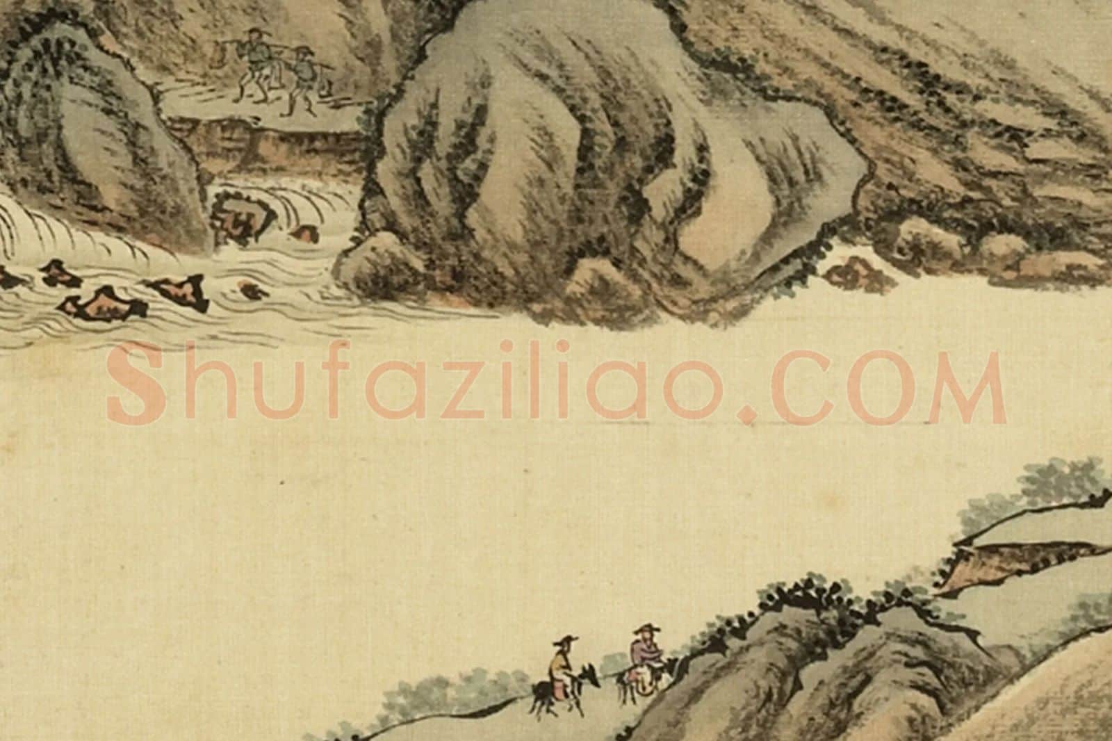 清·周鲲《仿范宽关山行旅》山水画局部 (1)