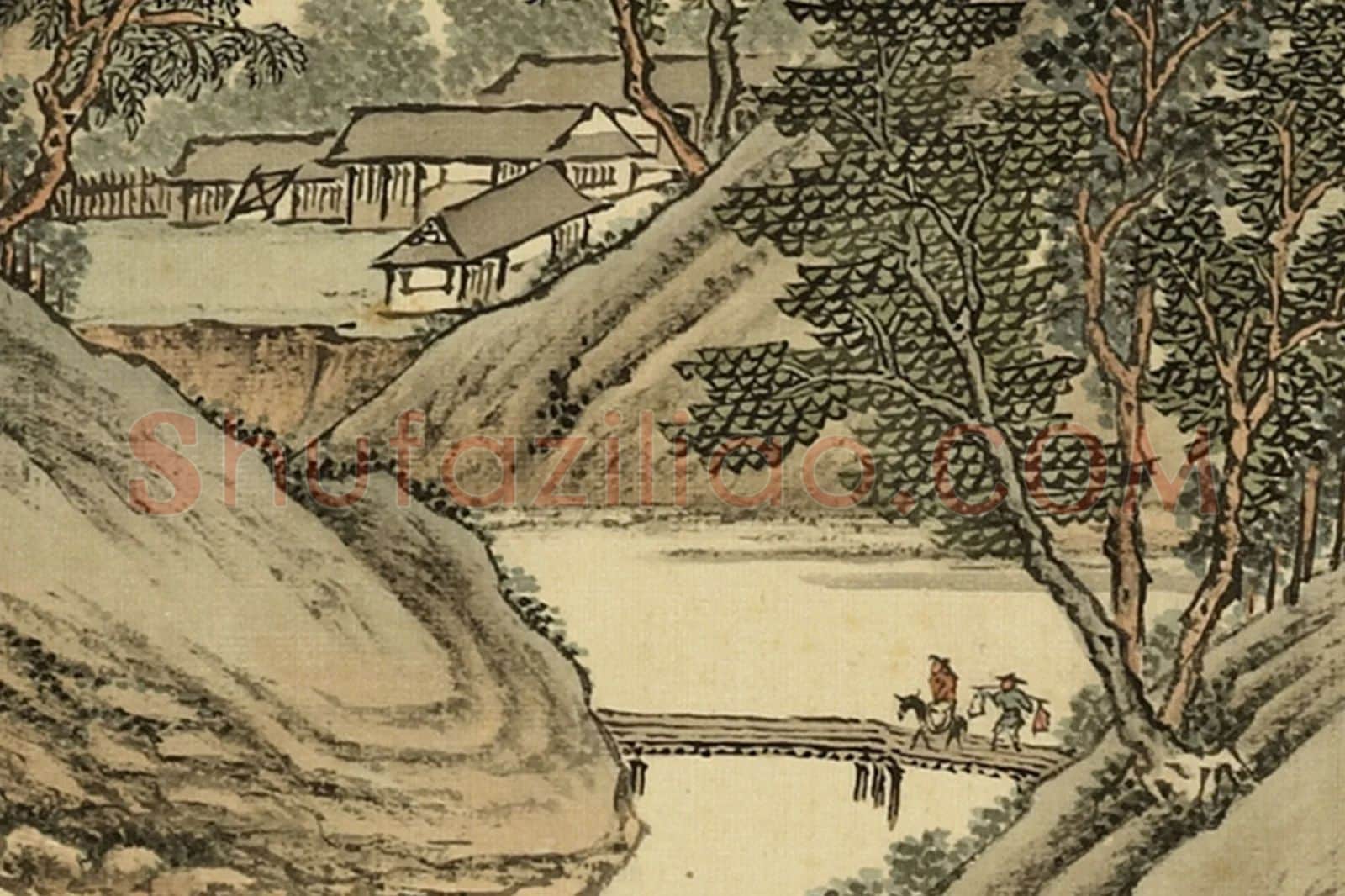 清·周鲲《仿范宽关山行旅》山水画局部 (3)