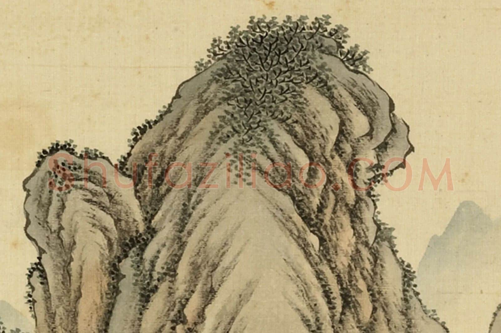 清·周鲲《仿范宽关山行旅》山水画局部 (5)
