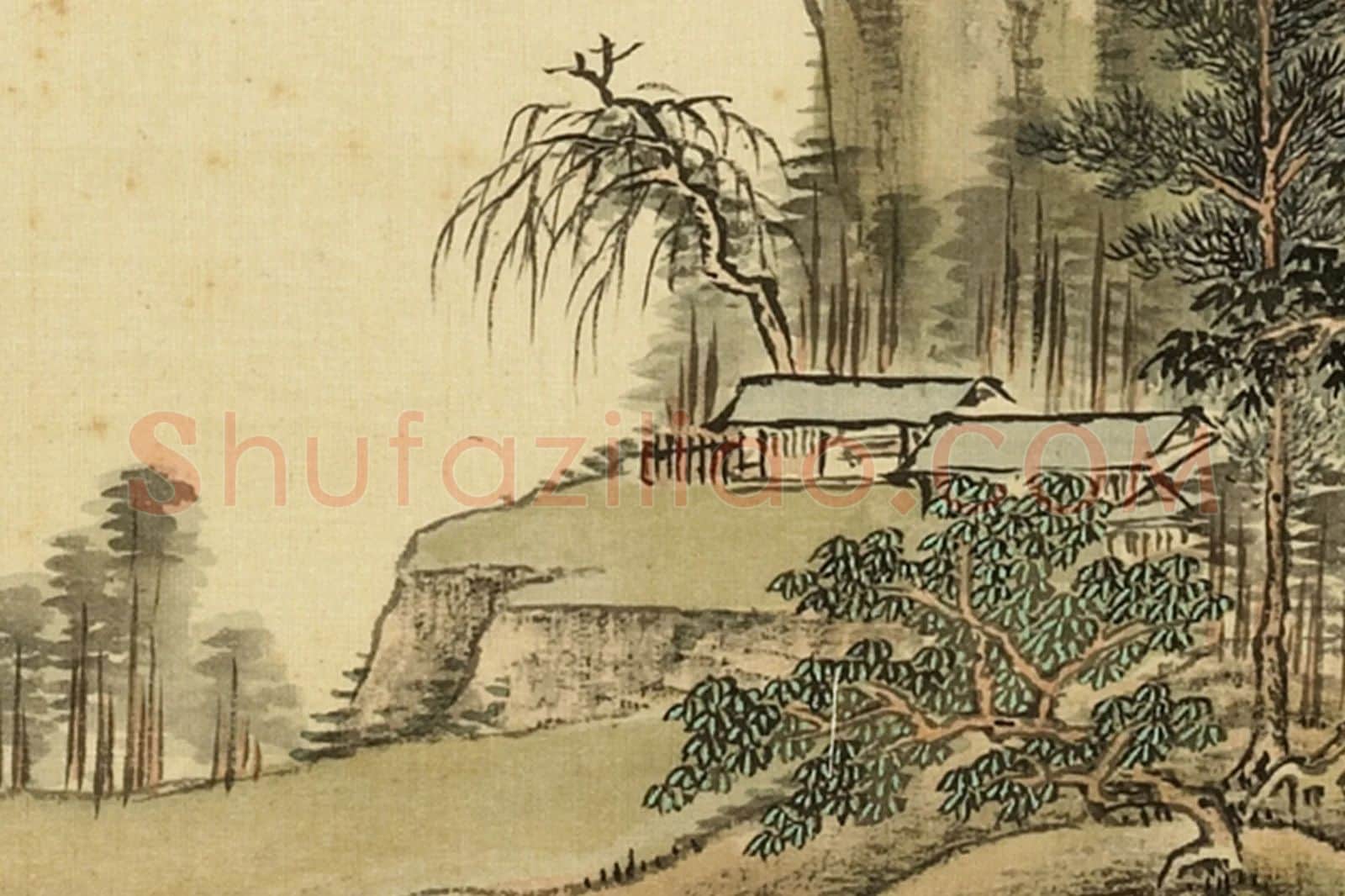 清·周鲲《仿黄公望富春山色》山水画局部 (1)