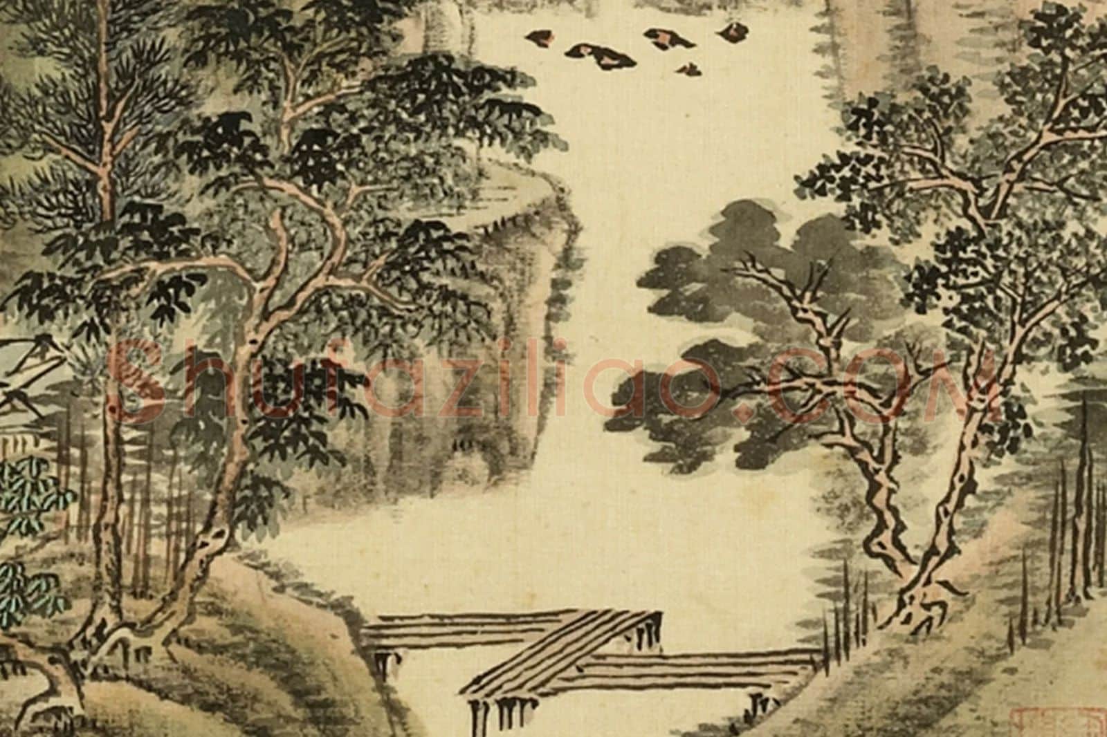 清·周鲲《仿黄公望富春山色》山水画局部 (2)