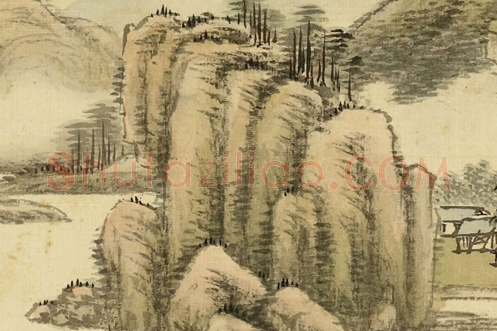 清·周鲲《仿黄公望富春山色》山水画局部 (4)