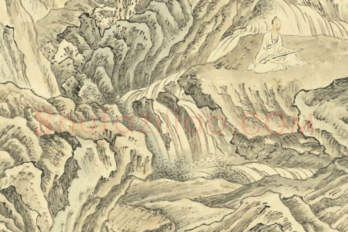 周鲲摹唐寅终南十景图·涤烦矶山水人物画局部 (1)
