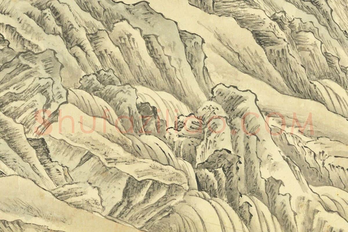 周鲲摹唐寅终南十景图·涤烦矶山水人物画局部 (2)