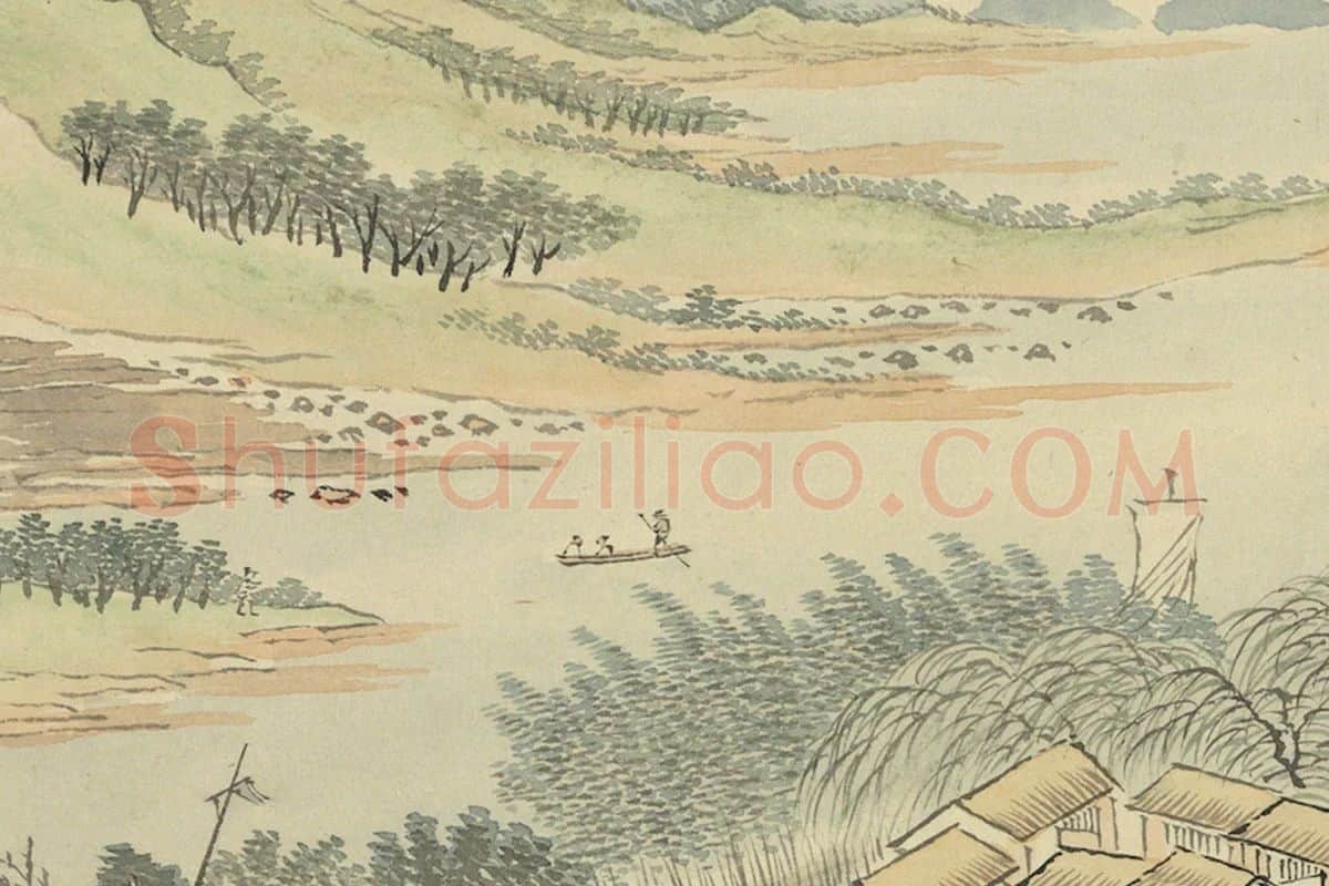 周鲲仿王翚山水·渔庄晚霁田园山水画局部 (4)
