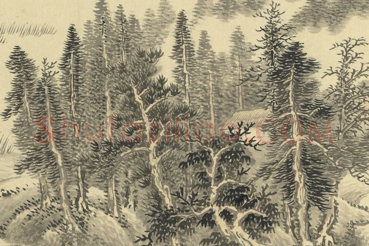 周鲲仿王翚山水“江帆秋影”山水画局部 (2)