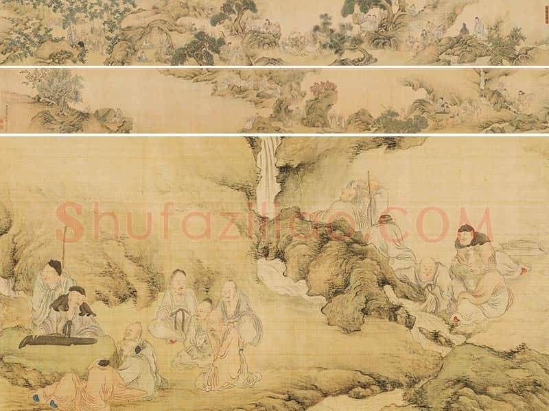 陈洪绶山水人物画《百老共祝图》全卷
