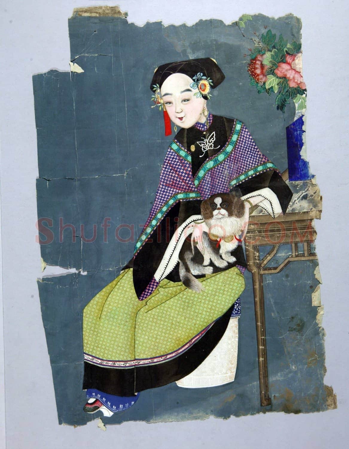 满族仕女抱狗像单页 | 故宫绘画藏品