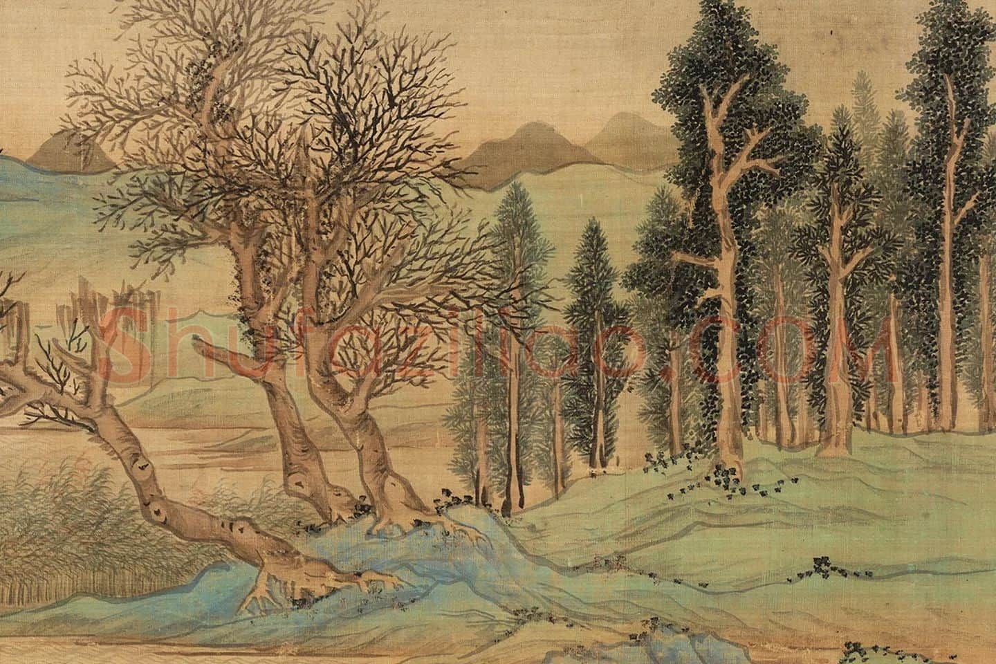 文徵明青绿山水《仿赵伯骕后赤壁图》局部 (1)