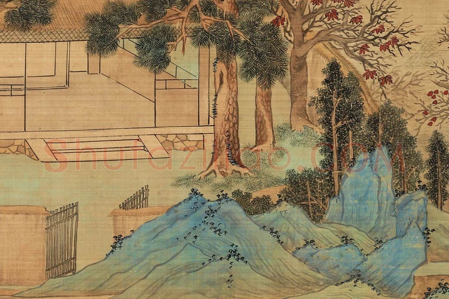 文徵明青绿山水《仿赵伯骕后赤壁图》局部 (5)