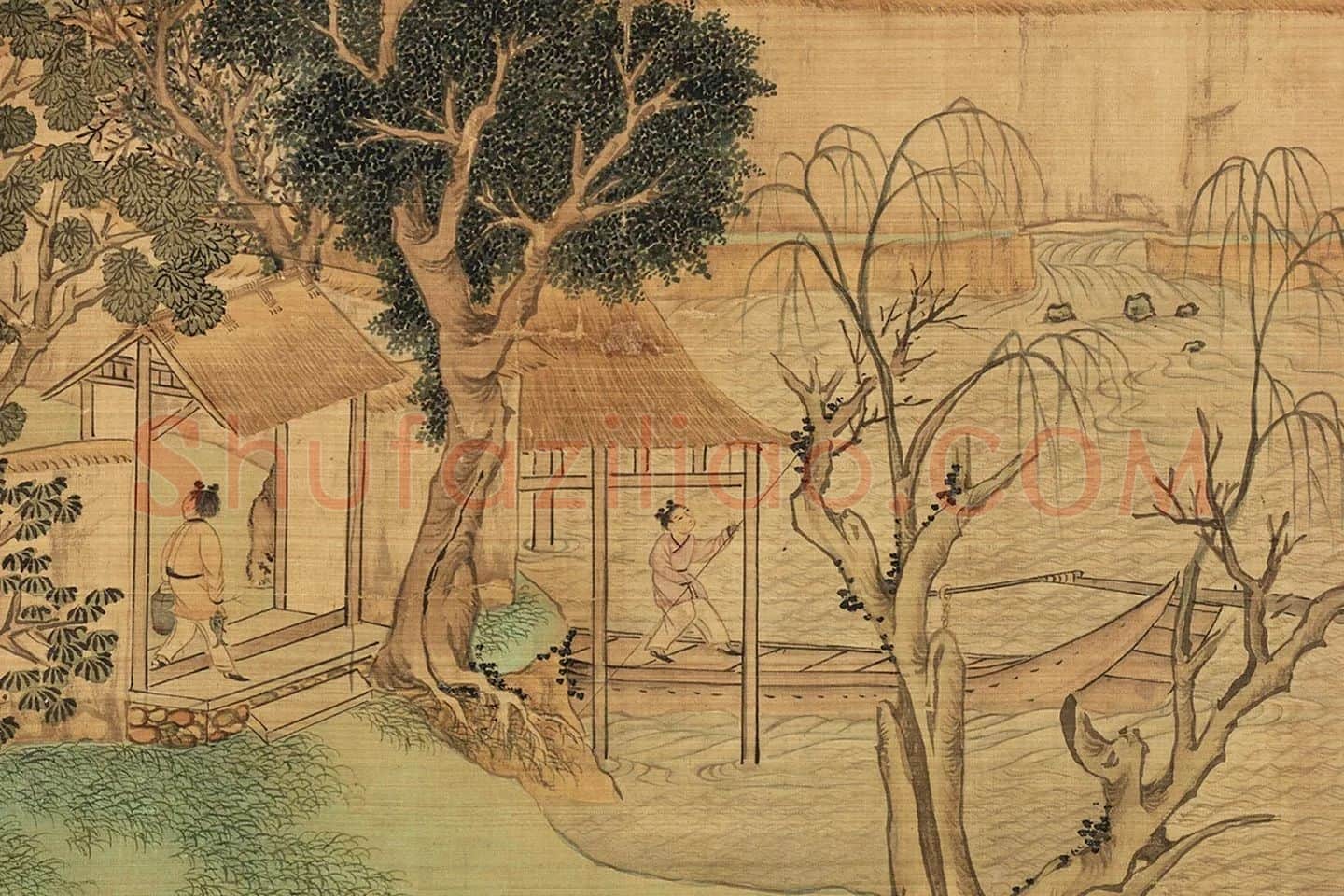 文徵明青绿山水《仿赵伯骕后赤壁图》局部 (6)