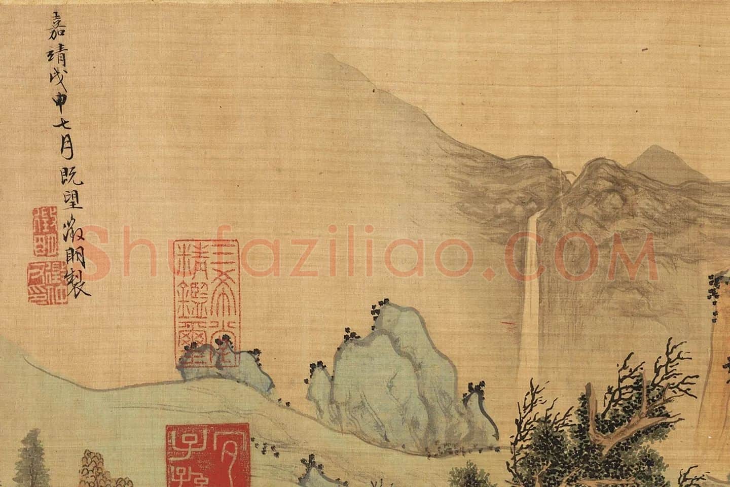 文徵明青绿山水《仿赵伯骕后赤壁图》局部(17)