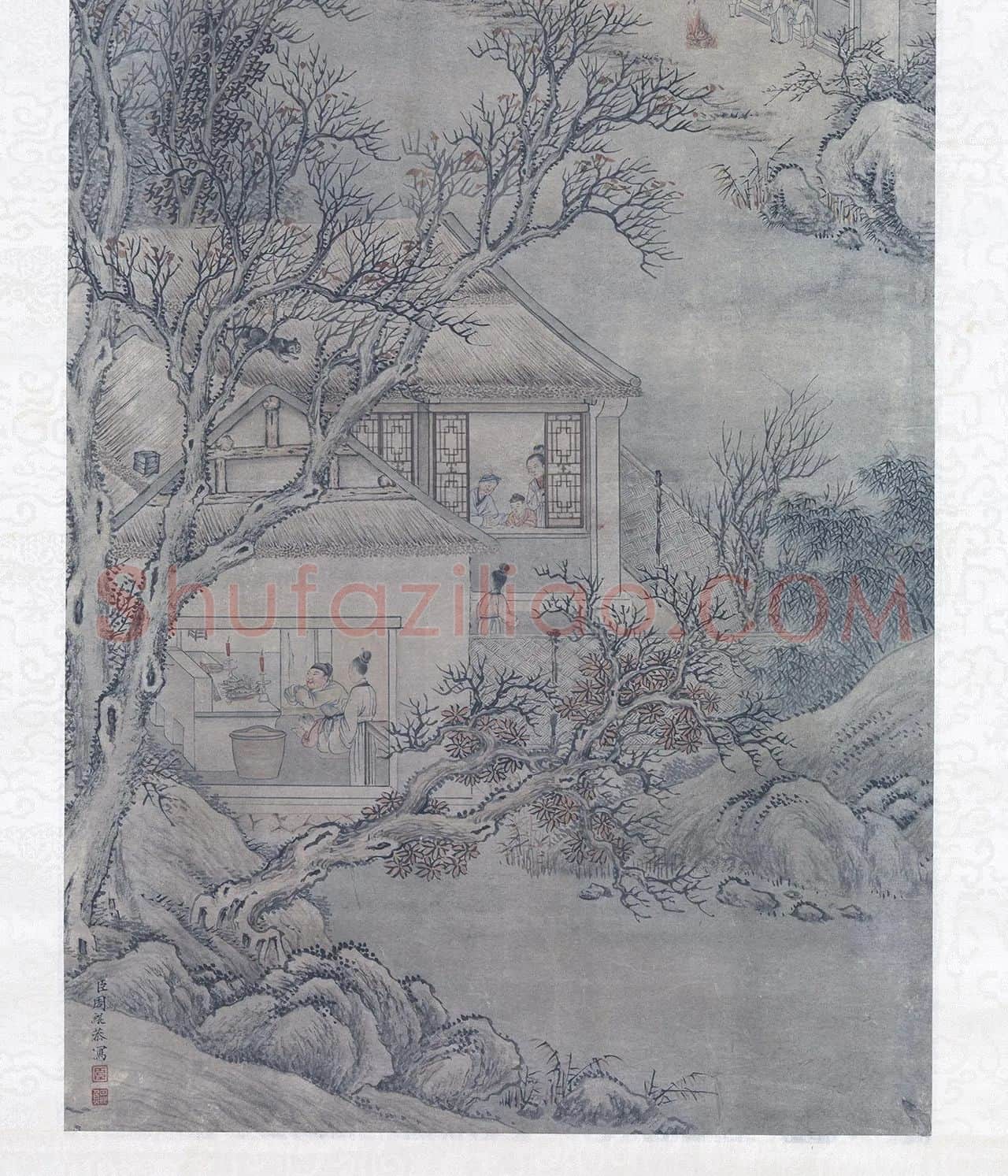 周鲲山水画《高宗御书范成大祭灶词》轴_03