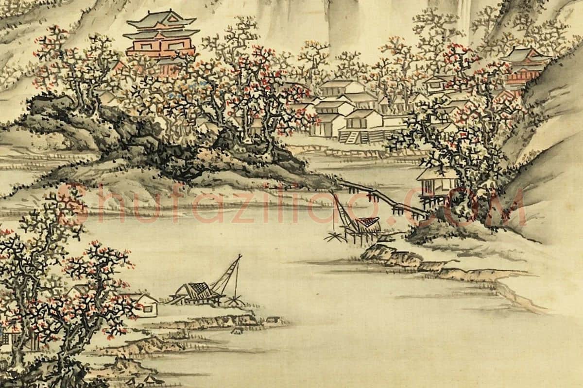 张雨森《仿谢时臣山水》局部 (1)