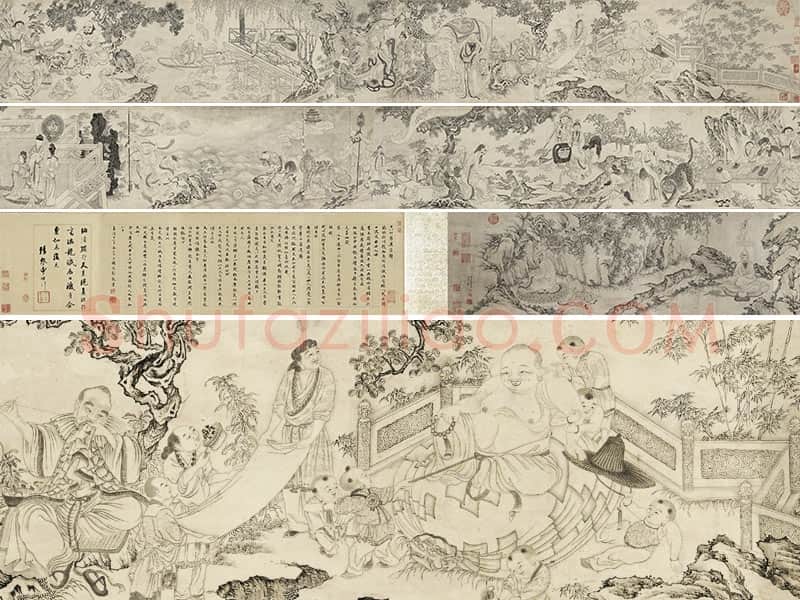 仇英白描佛道人物《摹李公麟白描罗汉》全卷