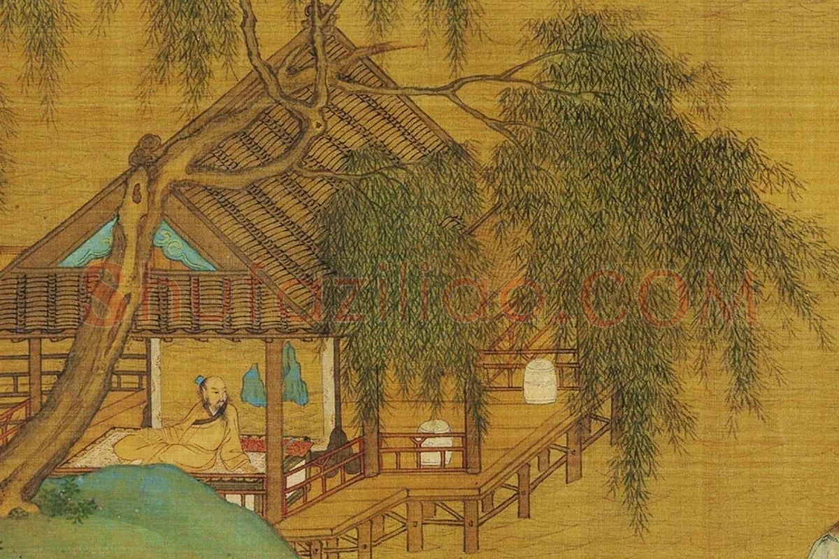 仇英青绿山水《长夏江村图》局部 (3)