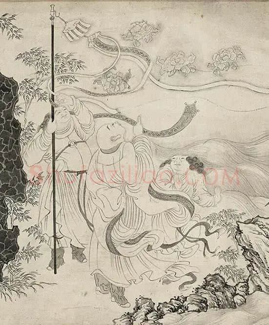 仇英白描人物《摹李公麟白描罗汉卷》_12