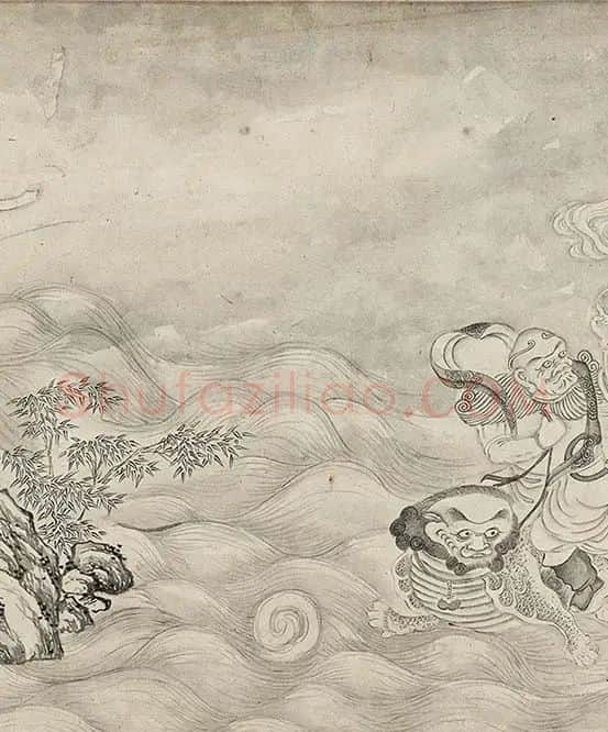 仇英白描人物《摹李公麟白描罗汉卷》_13